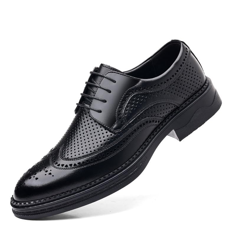 Men's Leather Derby Dress Shoes, Comfortable Lace-Up Formal Business Casual Shoes for Men Breathable Solid Color Office Wedding Work Footwear