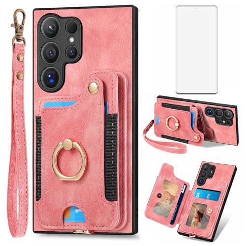 Protection Samsung S24 Ultra 5G étui portefeuille avec verre trempé inclus