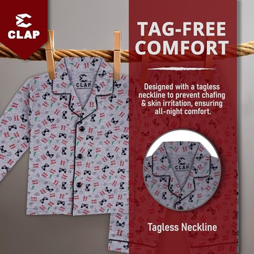 Image of CLAP Kids Cotton Printed Full Sleeves Night Suit