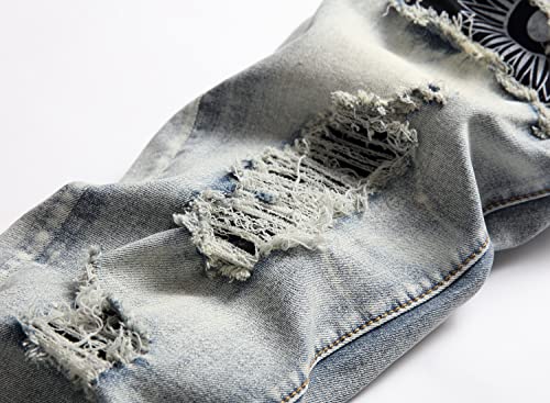 Men's Slim Fashion Ripped Straight Holes Stretchy Jeans4