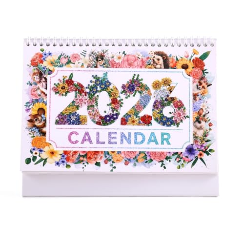 icceemee 2026 Calendar Desk Calendar DIY Diamond Painting Art with Animals theme Calendar Monthly Flip Planner with To-Do List Handmade Craft for Office & Home Decor Gift
