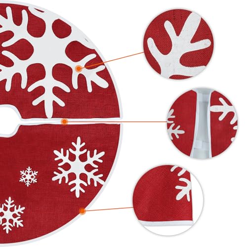 MACTING-Christmas-Red-Tree-Skirt-30Inch-Small-Burlap-Tree-Mat-with-White-Snowflakes-Buffalo-Plaid-Merry-Christmas-Printed-for-Farmhouse-Holiday-Party-Home-Indoor-Xmas-Tree-Decorations MACTING Christmas Red Tree Skirt 30Inch Small Burlap Tree Mat with White Snowflakes Buffalo Plaid Merry Christmas Printed for Farmhouse Holiday Party Home Indoor Xmas Tree Decorations