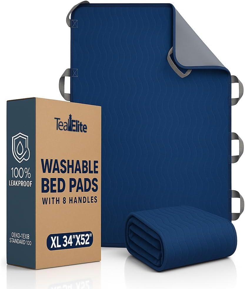 Teal Elite Washable Positioning Bed Pad with 8 Reinforced Handles – 34'x52' Waterproof, Quick-Dry,...