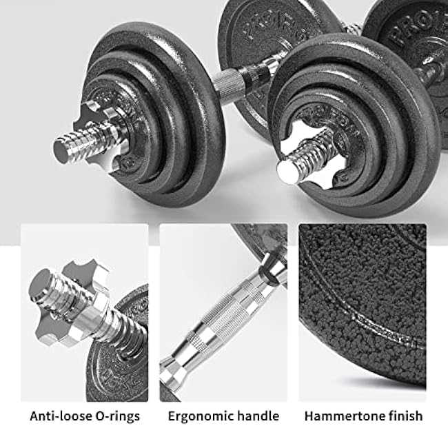 PROIRON 44Lbs Cast Iron Adjustable Dumbbell Set Hand Weight with Solid Dumbbell Handles Changed into Barbell Handily Great for Bodybuilding Fitness Weight Lifting Training Home Gym