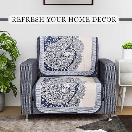 Image of Kuber Industries Sofa Cover | Net Single Seater Sofa Slip Cover Set | Couch Sofa Cover Set | Sofa Cover for Home | Sofa Slipcover Set | Sofa Cover for Living Room | Mor Digital-837 | Blue