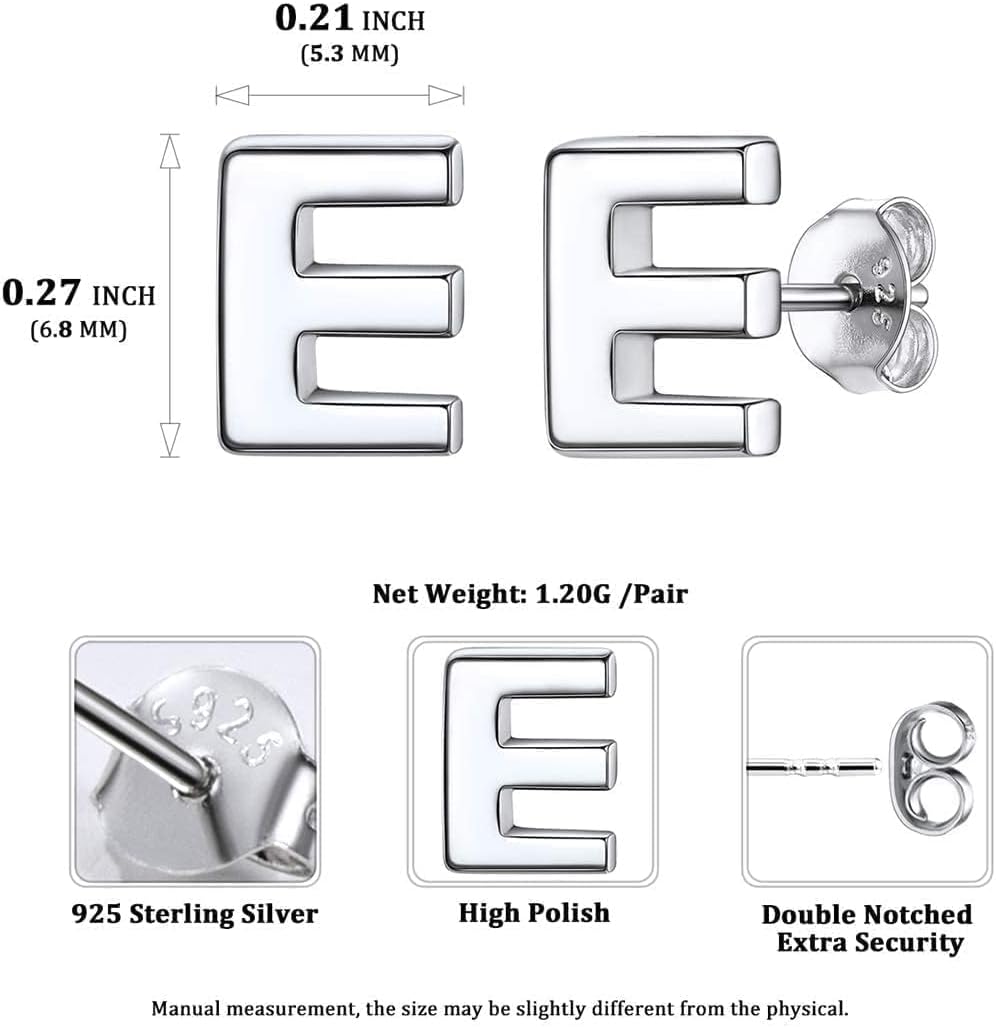 ChicSilver Hypoallergenic 925 Sterling Silver Stud Earrings Simple Tiny Initial Letter A-Z Studs for Women Sensitive Ears
