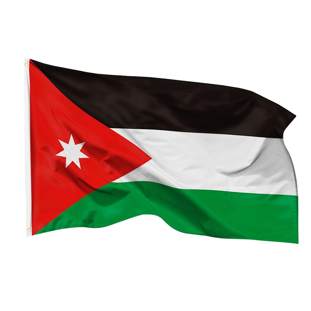 PHENO FLAGS Jordan Flag 90 x 150 cm - Weatherproof National Flag Made of Polyester with Double Stitching and Metal Eyelets
