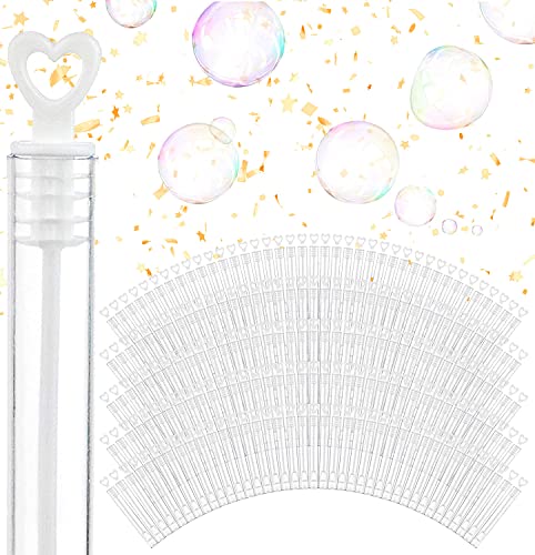 Wedding Bubbles Bulk - White Heart Top Wands (100 Count) Individual Mini Bubble Wand Favors for Weddings, Celebration Party Favor for Guests - Stock...