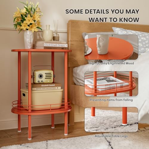 Image of Small Modern Oval Side Table with Storage,2-Tier Side Tables Living Room,Sturdy Nightstand for Small Space - Living Room, Bedroom, Bathroom, Nursery,(1 PC,Orange)