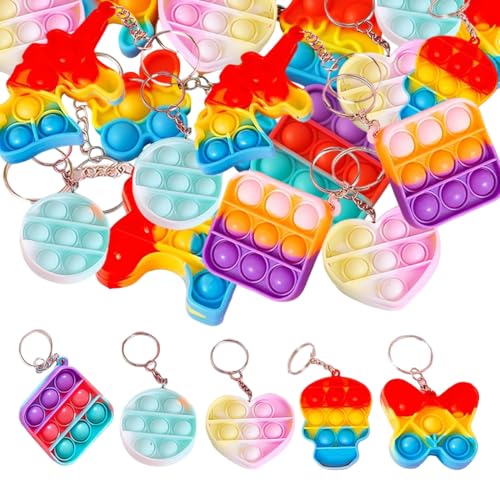 Mini Fidget Toys, 20 Pezzi Portachiavi pop, Mini Pop Push It Fidget Toy Portachiavi, Push Pop Bolla Giocattolo Antistress Anti-Anx Sensoriali Bulk Bambini Adulti