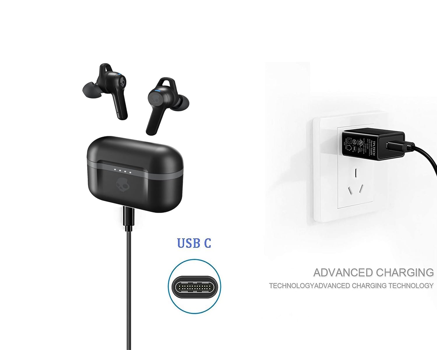 2x Câble De Charge Rapide Tressé 30cm USB-C Pour Skullcandy - Compatible Push Active, Indy Evo, Sesh Evo - Chargeur Court Résistant