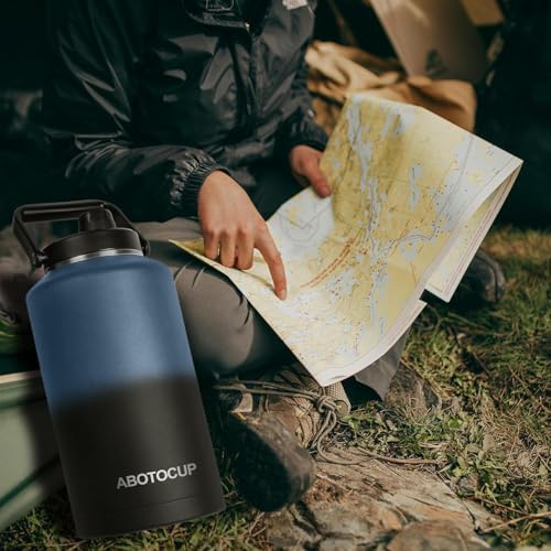 Image of ABOTOCUP 2 Gallon Water Jug with Wide Mouth, 256oz Insulated Water Bottle Keep Cold24h&Hot12h, Comes with Ergonomic Handle, Two Double Walled 16oz 18 /8 Stainless Steel Cups Thermo Canteen Mug