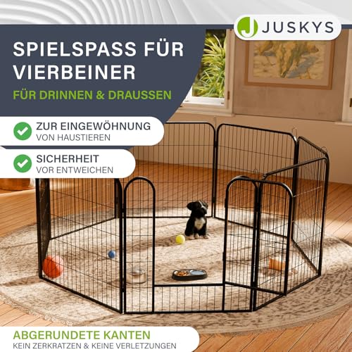Juskys Welpenauslauf Plus 160x160x80 cm - Welpenlaufstall 8-teilig aus Metall - Freigehege mit Tür - Welpengitter für Hunde, Hasen & Kleintiere