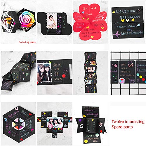 Creative Black Explosion Box, DIY Photo Album Surprise, Love Memory Scrapbooking Gift for Birthday, Christmas, Anniversary, Wedding, Valentine