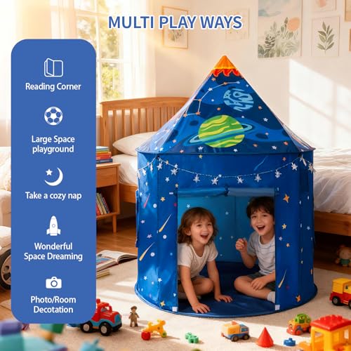 ROIWUIE Rocket Ship Play Tent with Lights