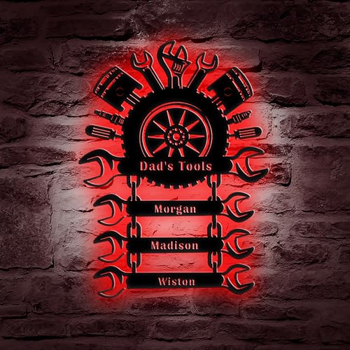 Custom Dad Tools Metal Sign with LED Lights, Personalized Text Sport Sign, Custom Name Sign, Neon Wall Décor Sign A19-MSN86.7