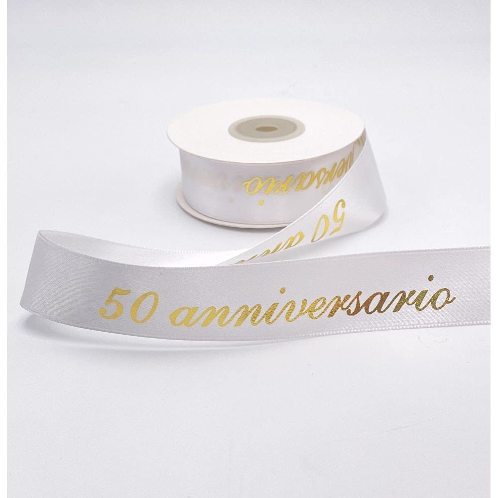 Partydeco Nastro regalo in raso oro chiaro 50 mm / 25 metri