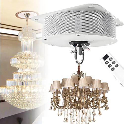 ZyKnaurral Système de Levage électrique pour lustres avec télécommande, lève-Lampes suspendues Villas, Hauteur de Levage de 5 à 6 m pour Le Nettoyage et l'entretien des Lampes. 130kg-Withcover