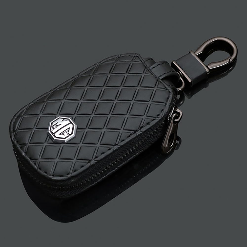 ONDIAN Car Key Case for MG One Pilot ZS TF, High-end Leather Keychain Bag with Logo Men and Women Gifts and Merchandise, Auto Parts,Black-