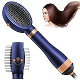HANMEI Doppelbürste Haartrockner Warmluftbürste, Heißluftkamm 5 in 1 Warmluft Haarglätter Lockenwickler Funktion, Multifunktions Paddle Brush, für Alle Haartypen, Preußischblau