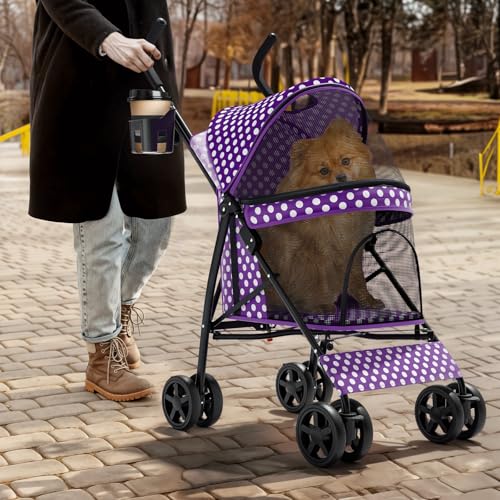 Image of Magshion Compact Fold Pet Travel Stroller for Small Dogs Cats, Purple
