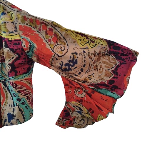 Abstract Print Beach cover up Orange Bell Sleeves 70's Retro Dress Sleepwear Ethnic Clothing Crop Top2