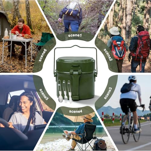 Bundeswehr Essgeschirr, Hitzebeständig Camping Kochgeschirr Outdoor mit Faltbarer Messer, Gabel und Löffel, Bundeswehr Aluminium Kochgeschirr, 1.8L Lunchbox für 1-2 Personen Geeignet