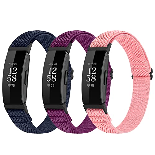 Huamanlou Adjustable Elastic Nylon Sport Bands Compatible with Fitbit Inspire 3/Inspire 2/Inspire/Inspire HR/Ace 2/Ace 3 Soft Loop Stretchy Straps Replacement Wristbands for Women Men