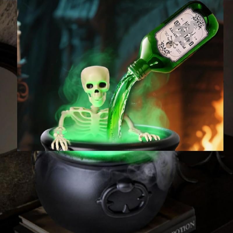 Set Decorazione Halloween Per Interni – Calderone Streghe Con Pozioni Galleggianti Fai Da Te, Teschio E Creatore Di Nebbia Con Luce Verde