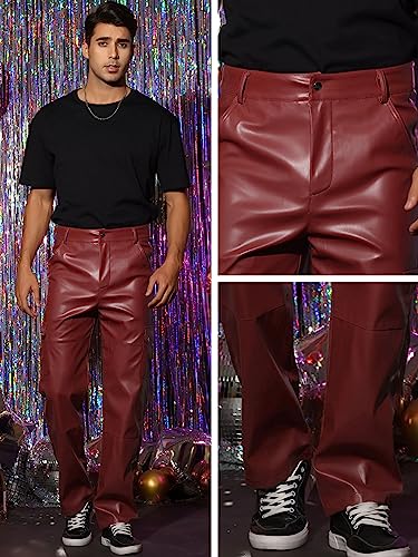 Lars Amadeus Faux Leather Pants for Men's Slim Fit Hip Hop Motorcycle Cargo Punk Trousers4