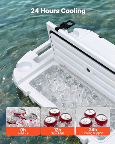 Image of VEVOR Floating Cooler 40 QT Floating Ice Chest with Wheels & Tow Rope, Premium LLDPE Amphibious Beverages Cooler for Water & Land, Cruise Stable on Lake, River, Beach, Kayak