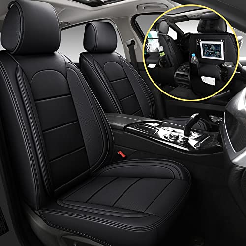 AOOG Leather Car Seat Covers with Car Backseat Organizer, Universal Automotive Vehicle Seat Cover for Most Sedan SUV Pick-up Truck, Full Set, Black AOOG Leather Car Seat Covers with Car Backseat Organizer, Universal Automotive Vehicle Seat Cover for Most Sedan SUV Pick-up Truck, Full Set, Black