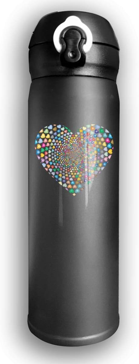 GDESFR Stainless Water Bottle Custom Prismatic Hearts Vortex Heart,Sports Drinking Bottle,Leak-Proof Vaccum Cup,Travel Mug Bounce Cover,White