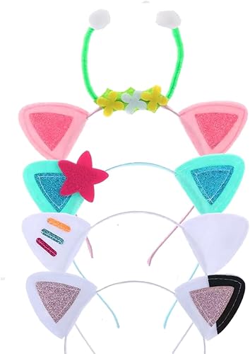Atvscay Lindas diademas de orejas de gato, diademas elásticas para el pelo, decoraciones de disfraces de fiesta de dibujos animados (4 unidades)