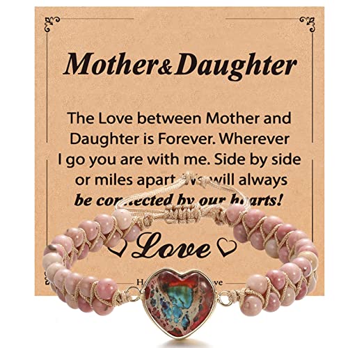 Image of LIU JUN Mothers Day Gifts for Mom Grandma, Agate /Amethyst /Emperor Jasper Bracelets for Women Teen Girls Mothers Day Gifts for Mom from Daughter Gift for Grandma Aunt Sisters Women (Pink)