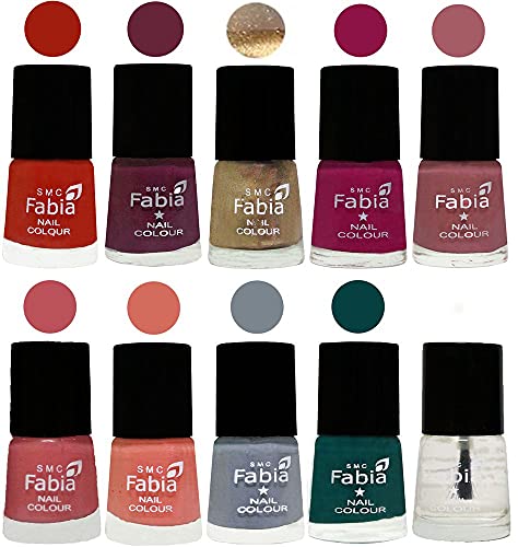Image of SMC Fabia ALL IN ONE (PACK OF 10), Long Lasting Glossy Nail Polish, 6 ml Each, All Vibrant Colours,01872