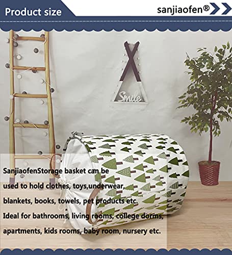 Sanjiaofen Nursery Laundry Basket Canvas Fabric Baby Boy Storage Bins,Collapsible Woodland Hamper,Waterproof Storage Baskets With Leather Handle,Forest Nursery Decor,Toy Organizer  thumb #6