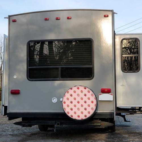 Image of Delerain Pink Strawberry Spare Tire Covers for RV Trailer SUV Truck and Many Vehicle, Wheel Covers Sun Protector Waterproof (15 Inch for Diameter 27 inch-29 inch)