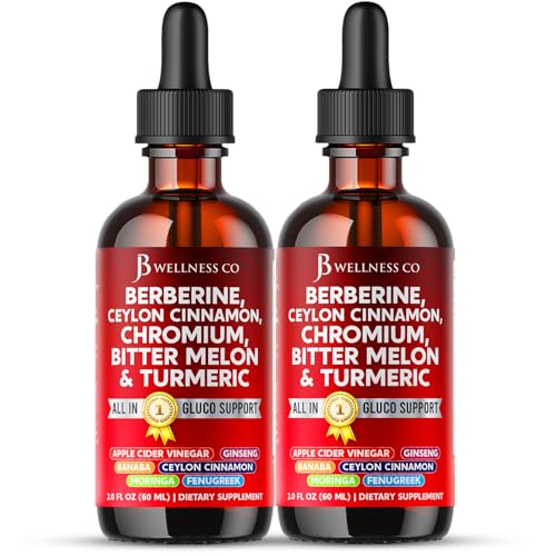 Berberine with Ceylon Cinnamon Supplement Liquid Drops + Bitter Melon Extract Glucomannan Gymnema Chromium Turmeric Panax Ginseng Moringa- 4 OZ