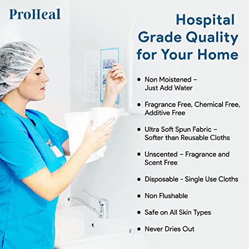 Disposable Dry Wipes, 100 Pack – Ultra Soft Non-Moistened Cleansing Cloths For Adults, Incontinence, Baby Care, Makeup Removal – 9.5" X 13.5" - Hospital Grade, Durable – By Proheal #TOP6