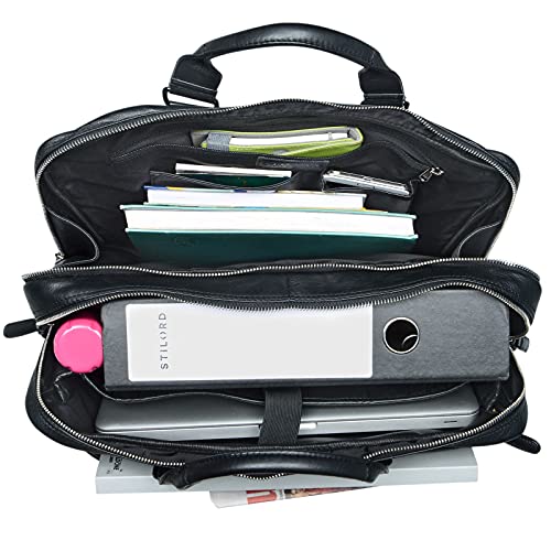 STILORD 'Nico' Vintage schoudertas leder mannen vrouwen 15,6 inch laptop tas grote aktetas werk office uni echt runderhuid, Kleur:zwart - Image 5