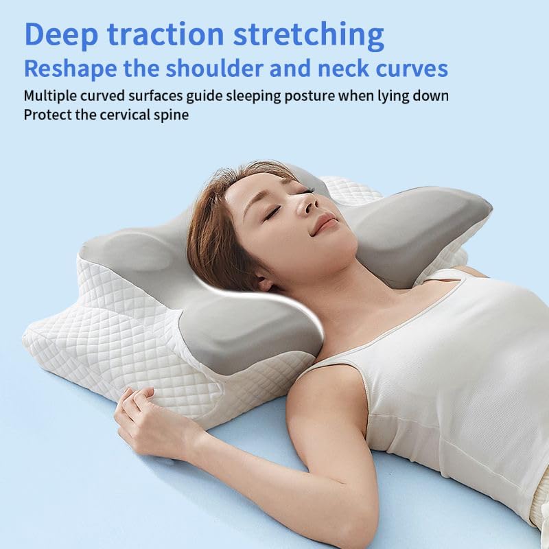 Miniatura 6 de Almohada cervical para el cuello  Almohada ergonómica de contorno de espuma viscoelástica de doble capa para aliviar el dolor y soporte de hombros,