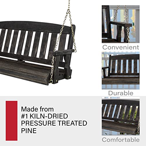 Image of Amish Casual Heavy Duty 800 Lb Mission Treated Porch Swing with Hanging Chains (5 Foot, Semi-Solid Black Stain)