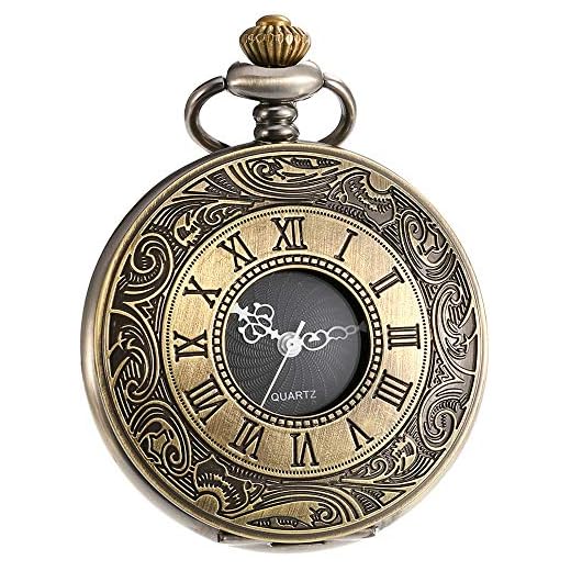 Mudder Vintage Roman Numerals Scale Quartz Pocket Watch with Chain
