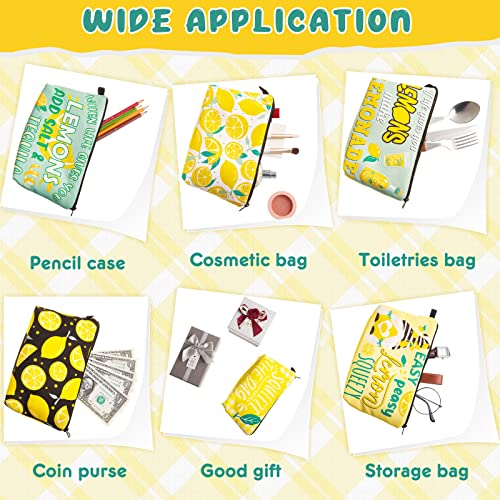 Reginary 6 Pcs Makeup Bags Purse Travel Cosmetic Pouch Waterproof Multifunction Makeup Pouch with Zipper Toiletry Bag Pencil Case Organizer Makeup Accessories for Women Girls Teenagers (Lemon Style)4