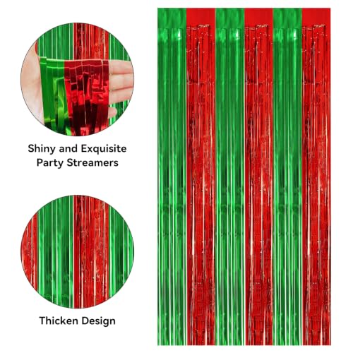 Image of 2 Pack Fringe Curtains Backdrops, Foil Fringe Curtains, Door Streamers for Birthday Wedding Bridal Shower Holiday Graduation Party Decorations Red Green