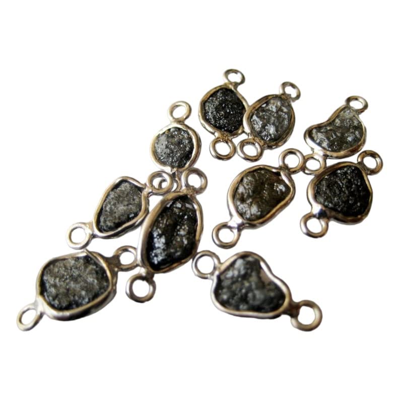 Connecteurs en diamant brut 7-8 mm avec double boucle en argent pour montage de bijoux