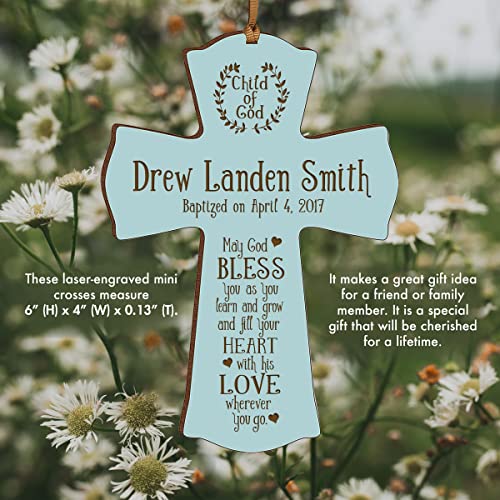 Image of LifeSong Milestones Blue Wood Baptism Cross Ornament: Remembrance and Gifts for Boys - 1st Communion, Baptismal, Christening, and Special Occasions