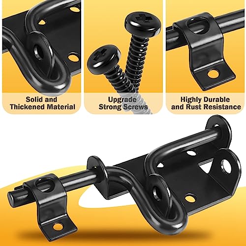 Image of Door Lock Bolt Gate Latch - 3 Pack Heavy Duty Fence Slide Latches Outdoor Doors Latches Hardware Gates Locks Black Barrel Bolt Locking Sliding Bolt Latch Padlock Hole for Wooden Fence Yard Shed Barn