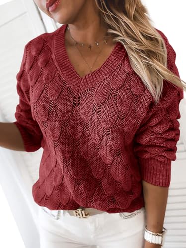 Image of Women's V Neck Long Sleeve Pullover Sweater Lightweight Knit Sweaters Novelty Sweaters